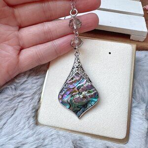 Abalone Inlay Crystal Beaded Pendant Long Necklace